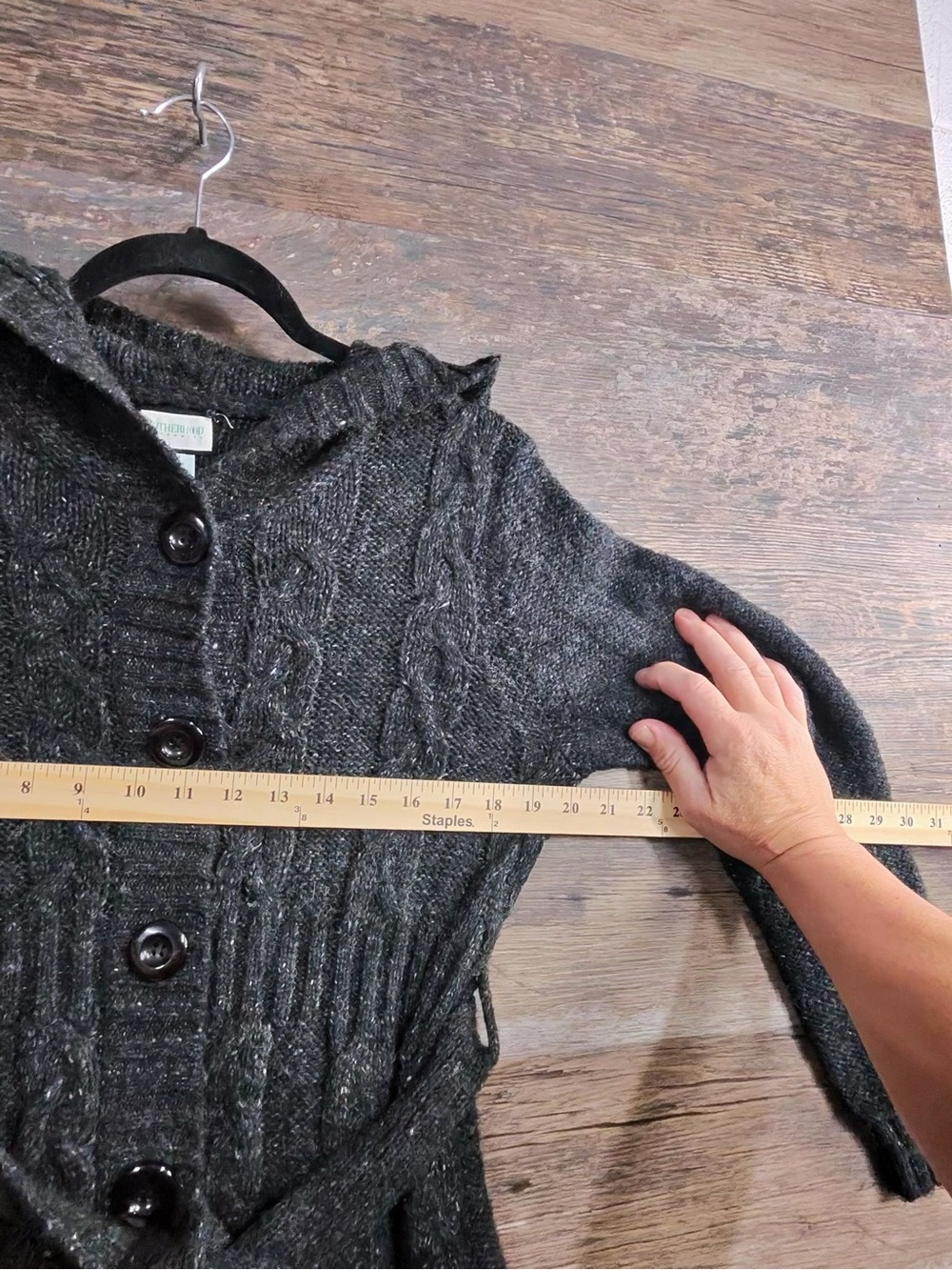 Motherhood Maternity Black Hooded Cable-Knit Button Cardigan with Belt - Picture 5 of 10